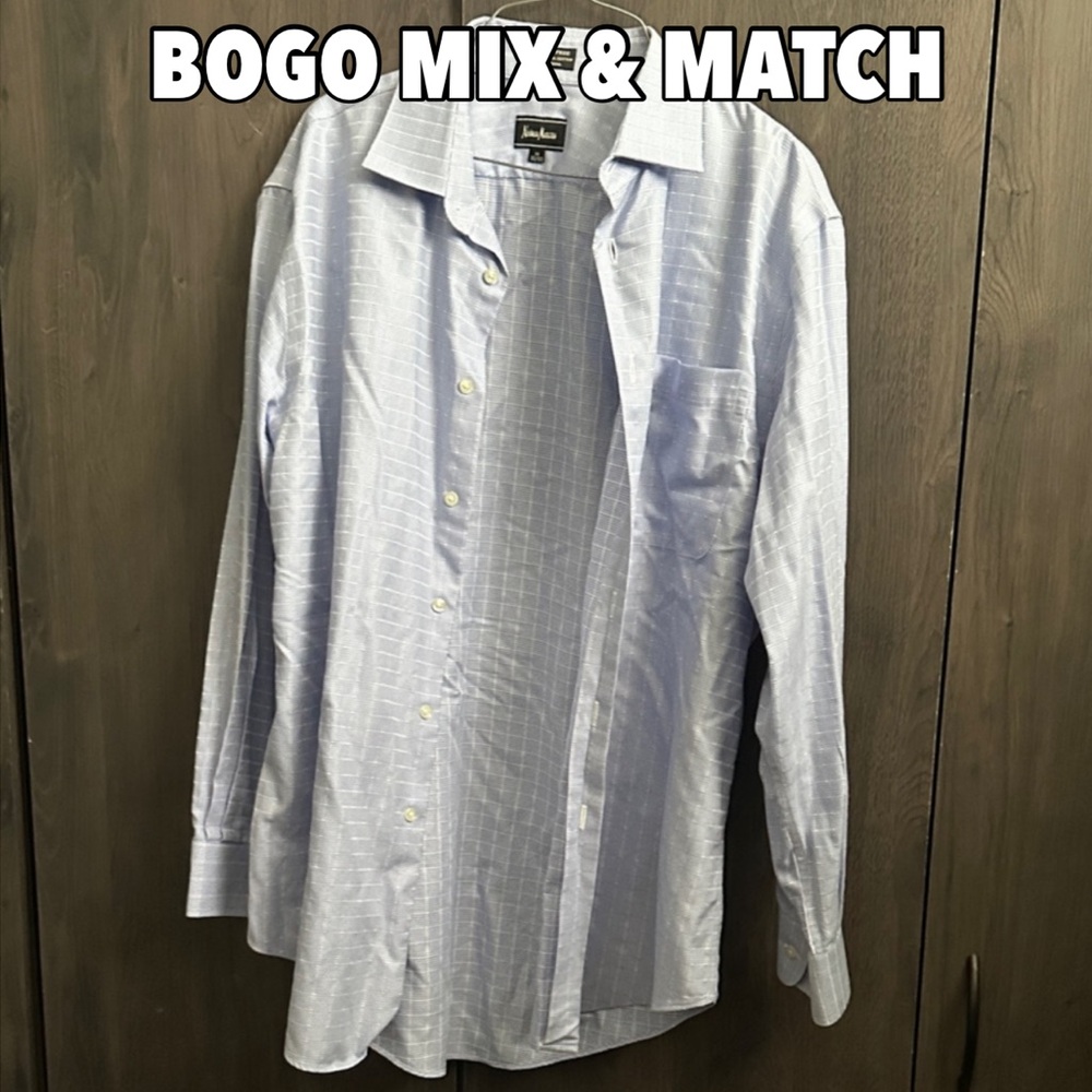 Neiman Marcus 16 32/33 light blue white wrinkle free collar shirt